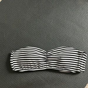 Black and white striped bandeau bikini top